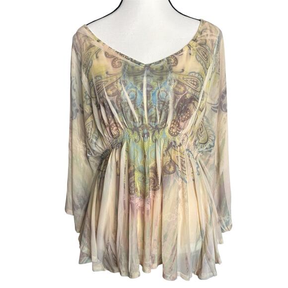 One World Paisley Tunic Top Womens Small Peasant Boho Festival Flowing Batwing - Picture 1 of 9